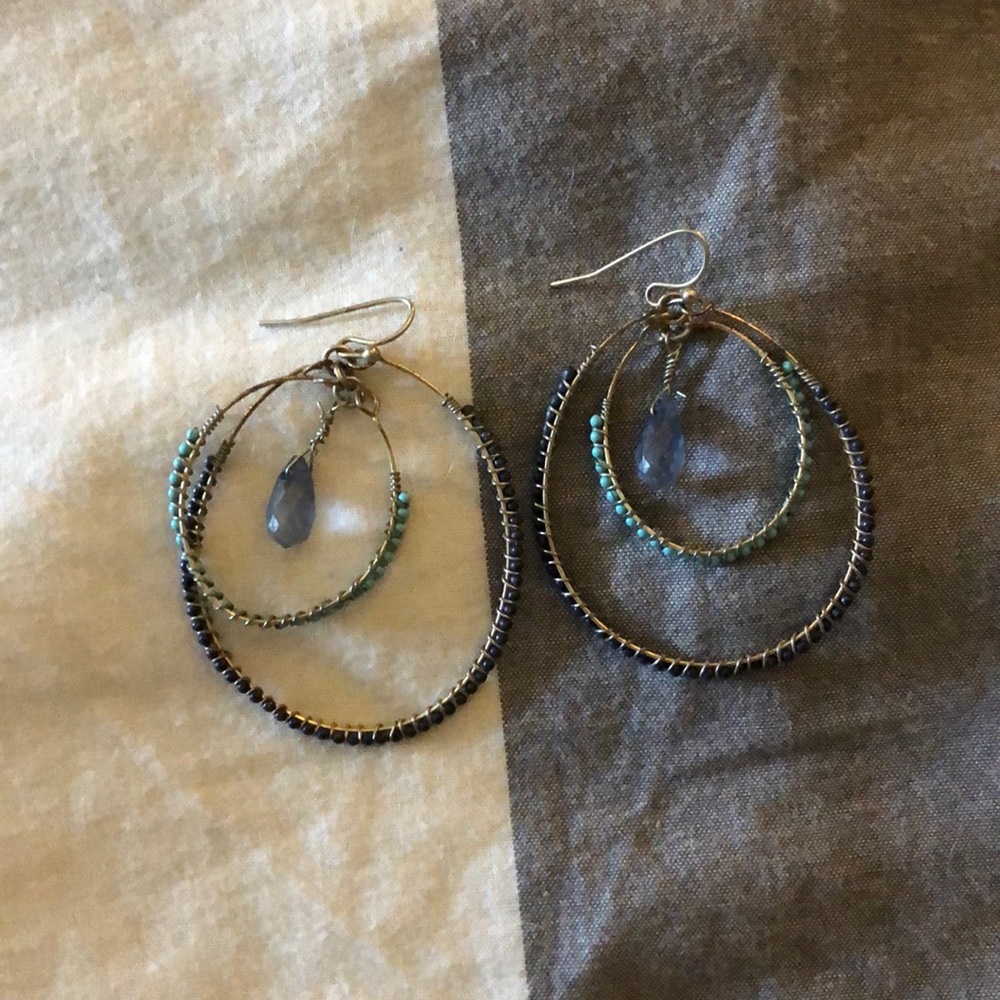 Blue beaded dangle earrings